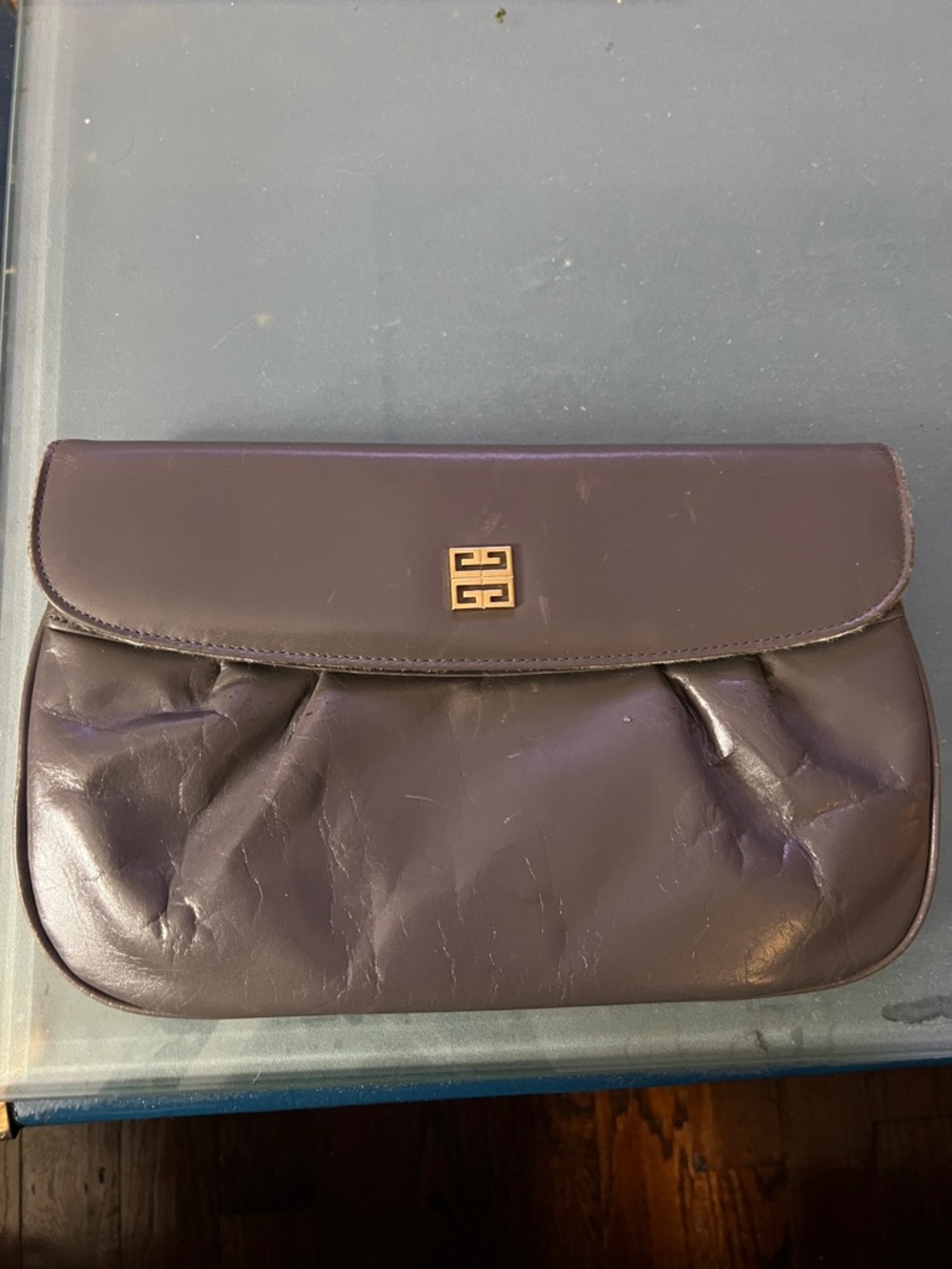 Givenchy Purple Leather Fold-Over Clutch with Gold Logo